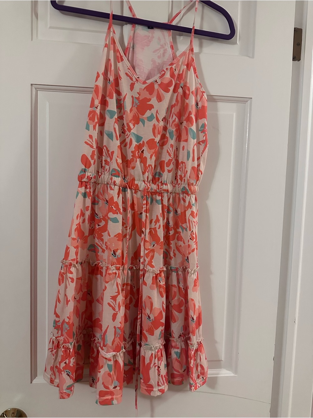 Amazon Coral and Teal Floral Tiered Sundress